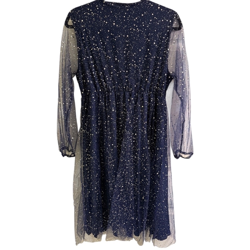 Women’s Shiny Mesh Lantern Sleeve Dress. - Picture 9 of 12